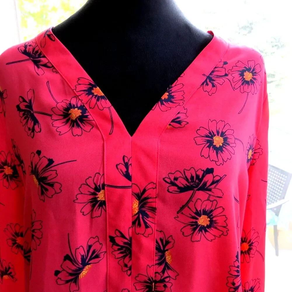 GAP Women's Pink Poppy V-neck Peplum Top  Small EUC - Picture 2 of 5